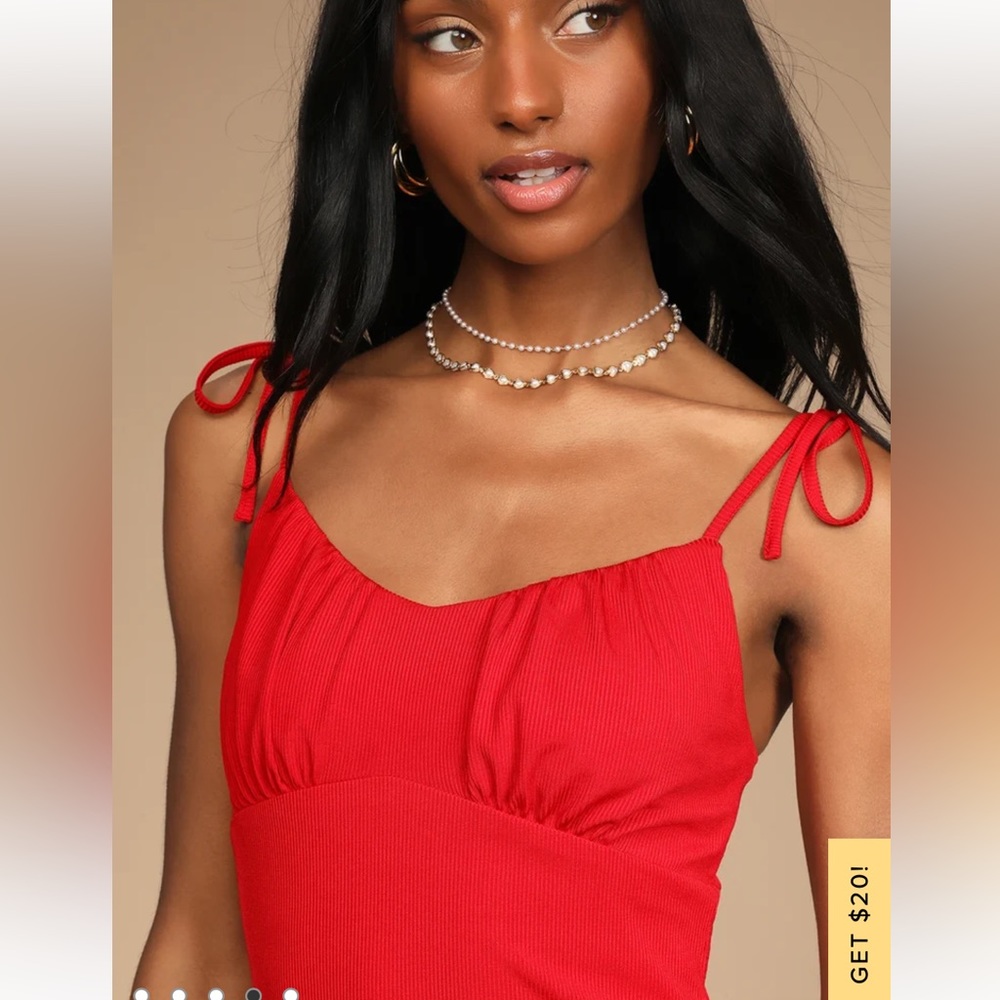 Lulus Ever So Sweet Red Ribbed Tie-Strap Bodycon Mini Dress - Picture 4 of 9